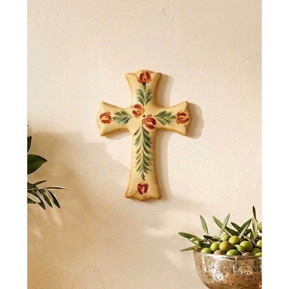 Southern Living At Home Gail Pittman Siena Ceramic Wall Cross Hand Painted 7.25"